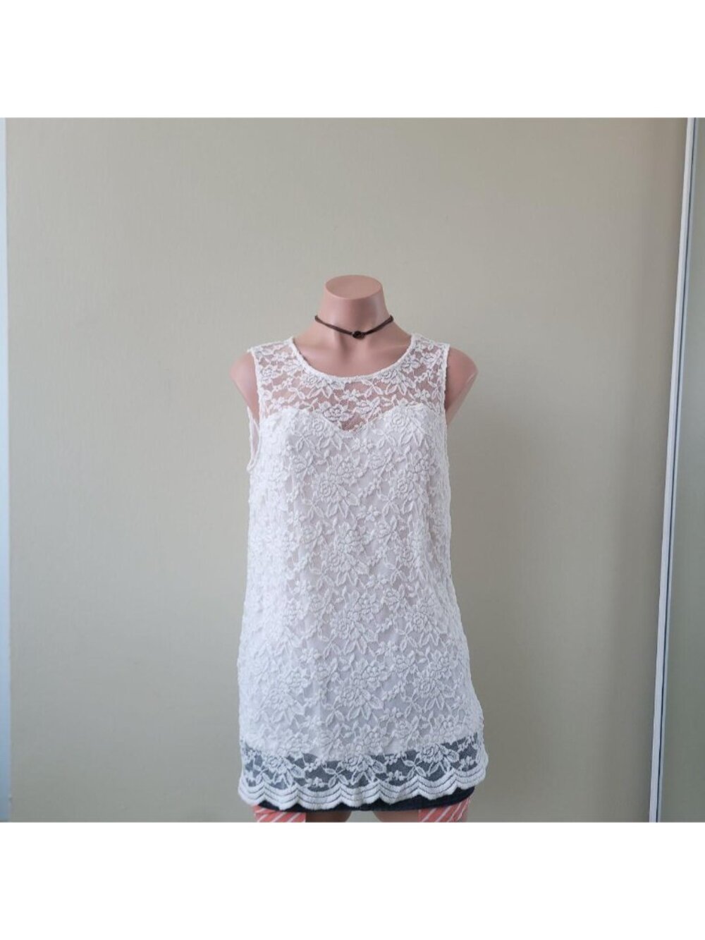 Pure White Sheer Floral Nylon Lace Overlay Mini Tube Dress Cami (One Size)